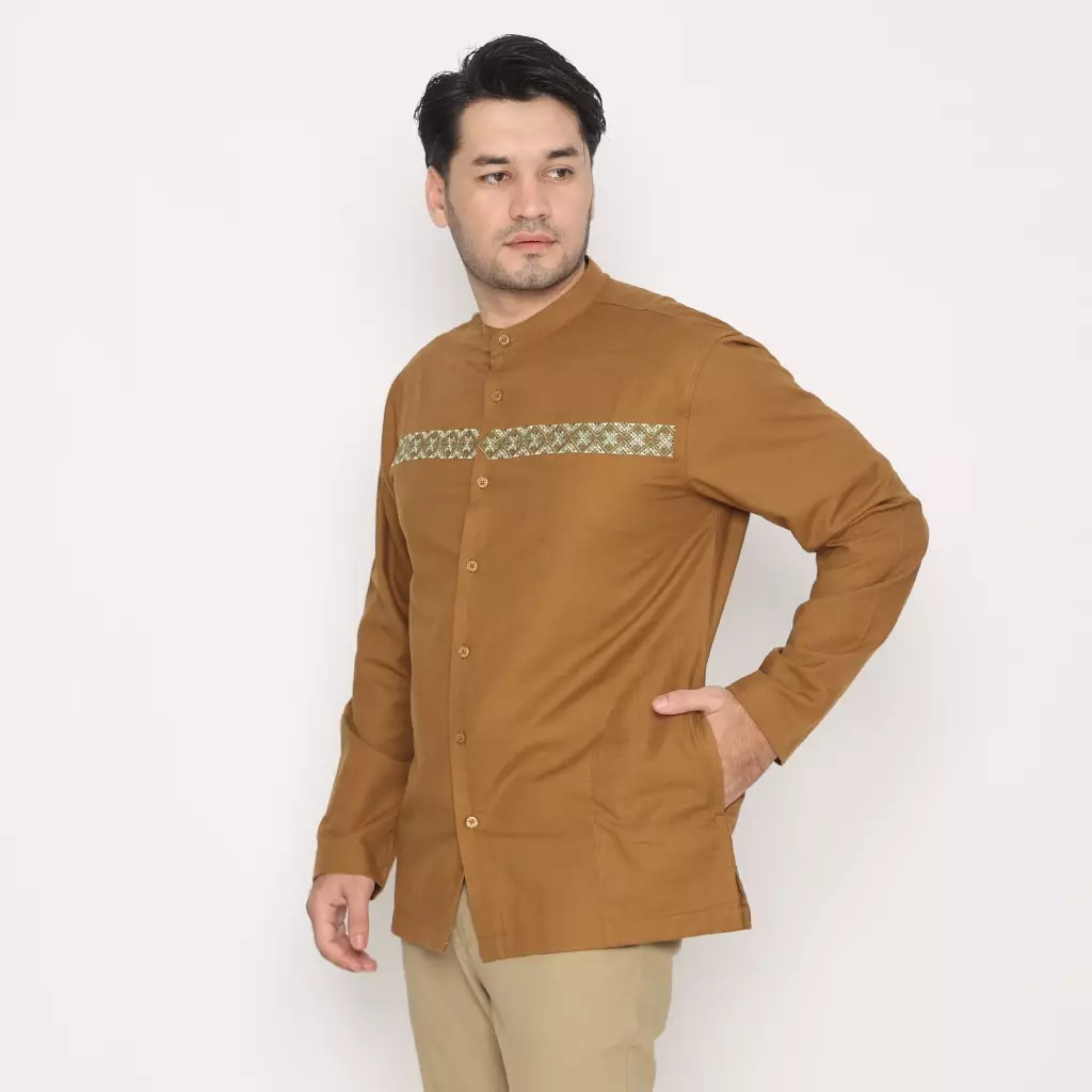 AMK Baju Koko Lengan Panjang Bordir KK ZAKI L/S Coklat