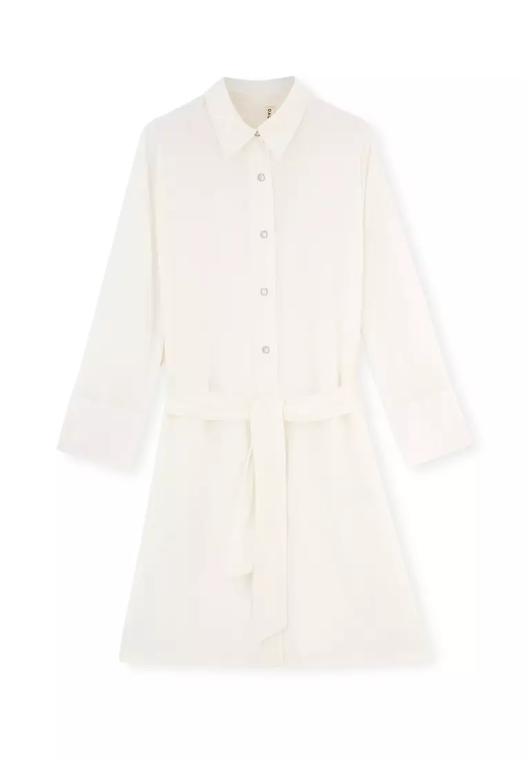 Ecru Dress, Long Sleeve Beachwear for Women