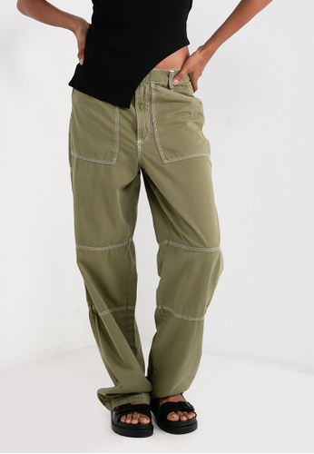 TOPSHOP green Workwear Straight Leg Trousers C2500AA0C0AFB1GS_1