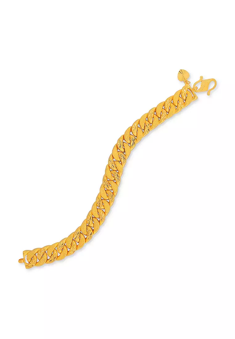 MJ Jewellery 916/22K Gold Hollow Sand Curb Bracelet T012 (5.70MM)
