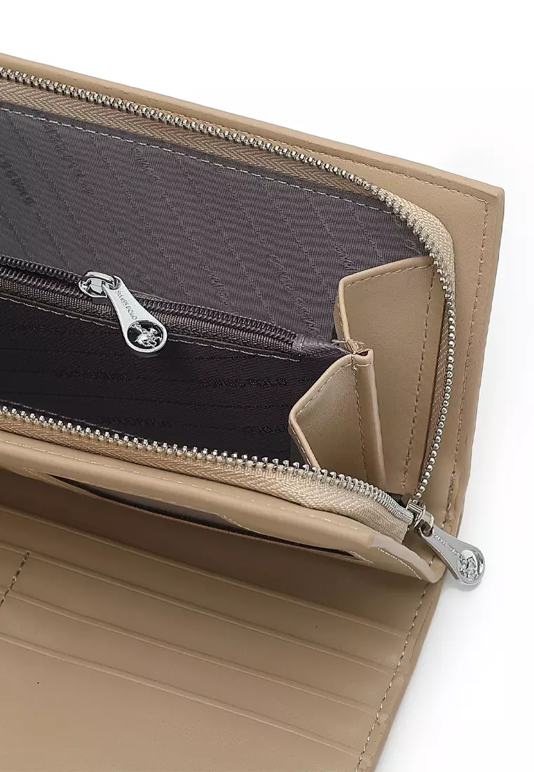 Women's Bi Fold Long Wallet / Long Purse - Khaki