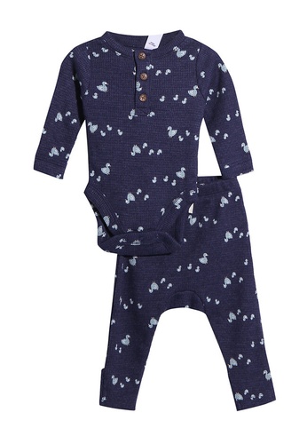 Old Navy blue Layette Printed Thermal Bodysuit 2Pc Set C2612KAF0D78FBGS_1