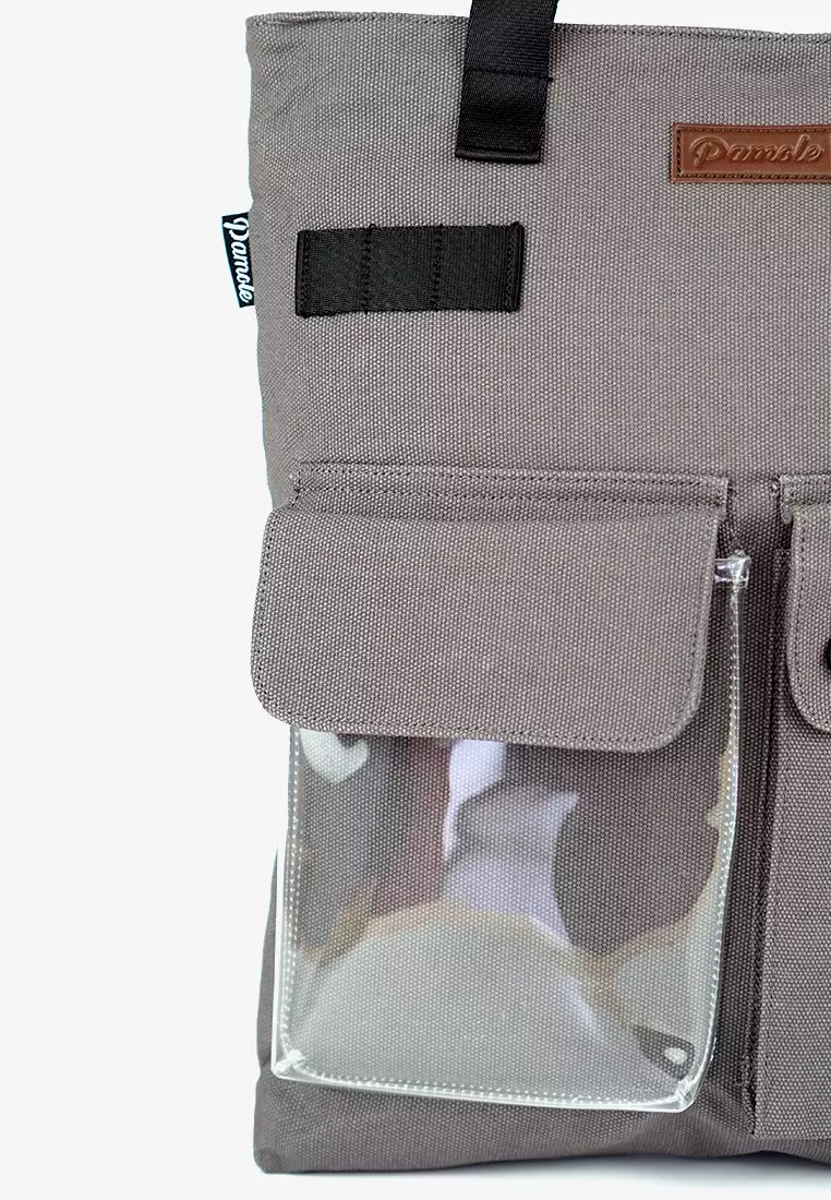 Tote Bag Bahan Kanvas Penutup Resleting Carry Series Abu