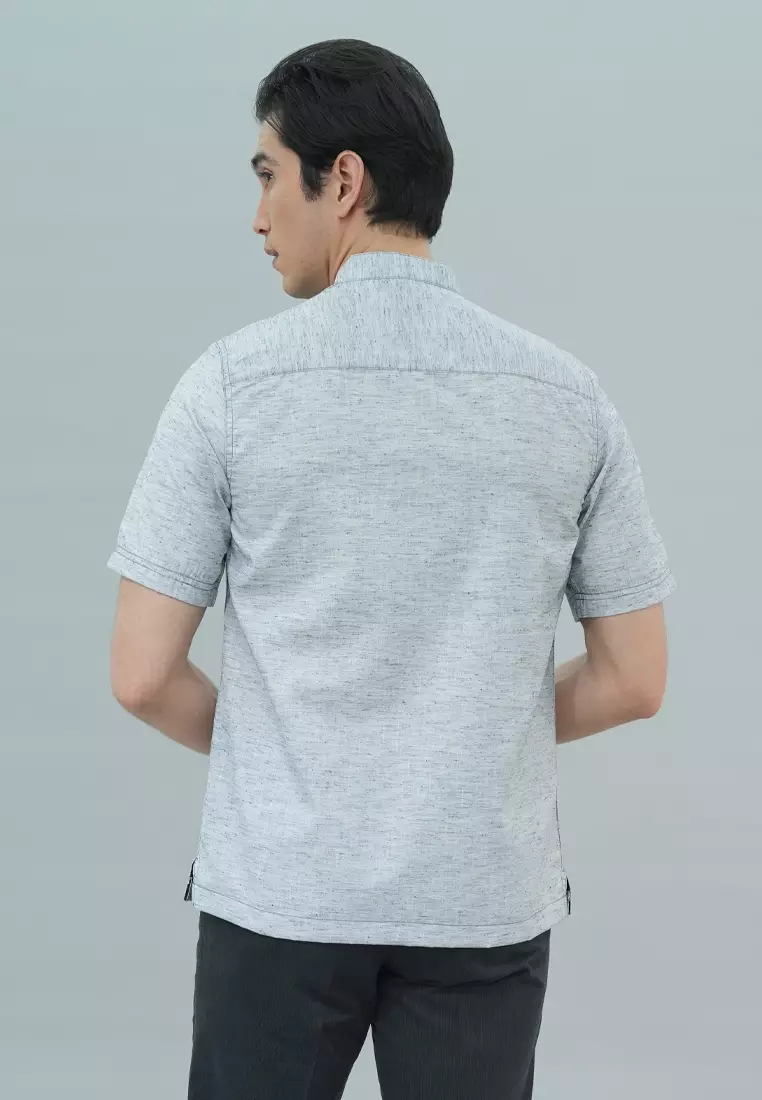 LGS - Baju Koko - Single Pocket Motif Garis Hitam - Abu Cerah - JSH.385.S2029KF.421.C