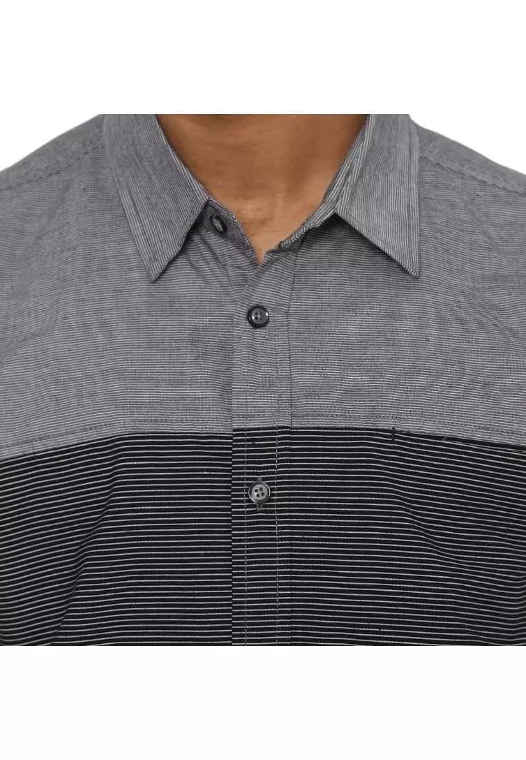 RBJ Kemeja Salur Kombi Hitam Regular Fit Pria