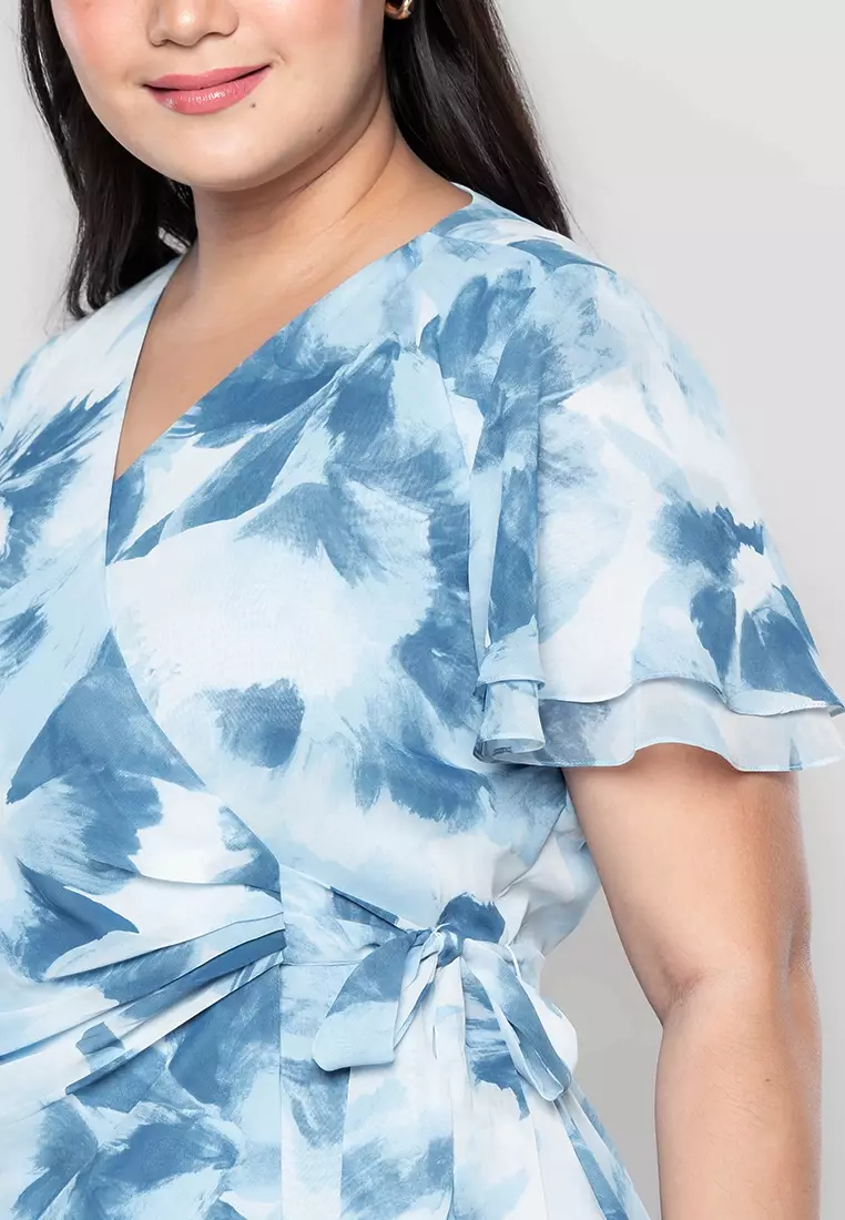 Milly Plus Size Martine Full Floral Digital Wrap Dress with Gathered Detail
