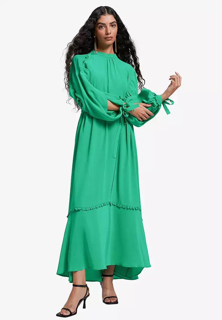 Fluid-Fit Wide Sleeve Silk Dress