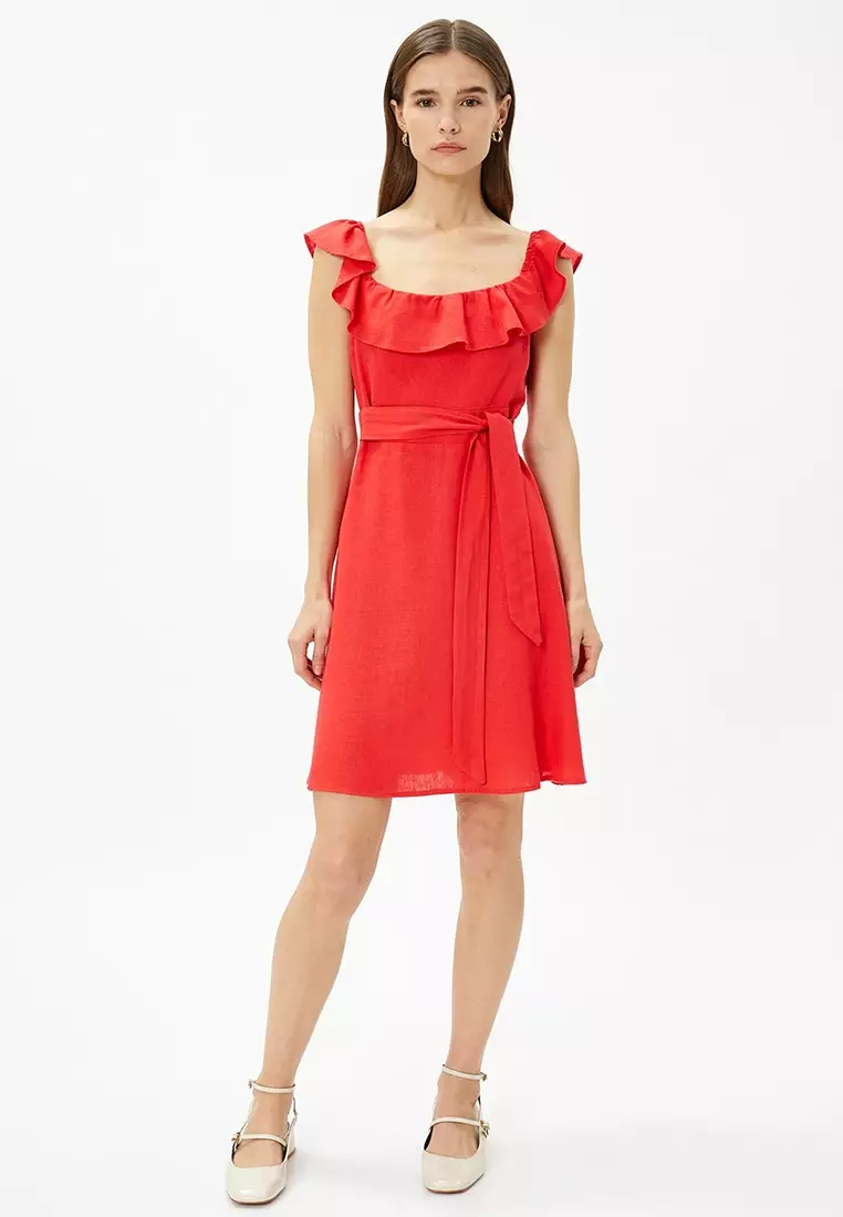 Linen Dress with Ruffles and Belt