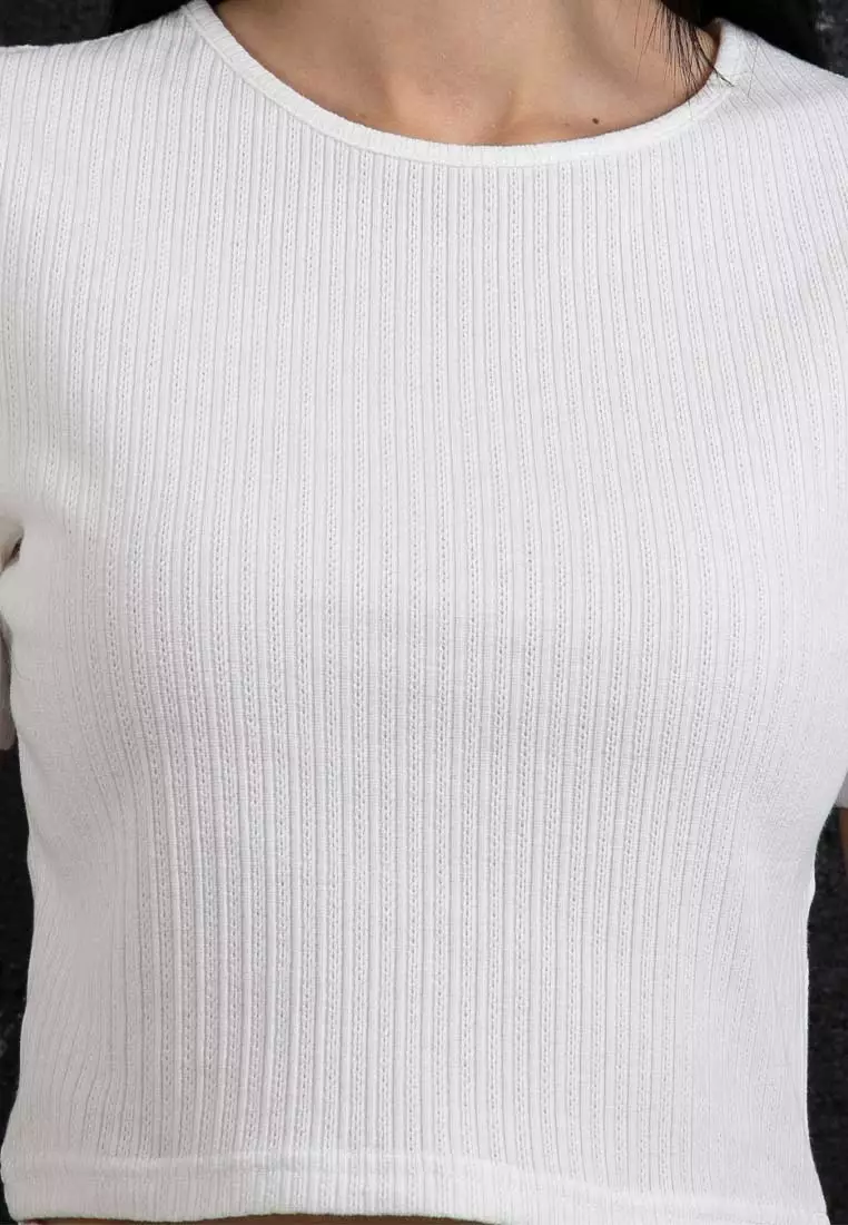 Forest Ladies Casual Knit Crop Top Women Crop T-Shirt - 822357-02White