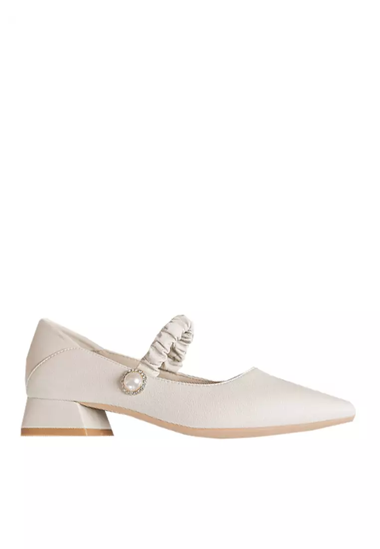 VANSA Simple Leather Elastic Strap Low Heel Shoes VSW-F1020-6