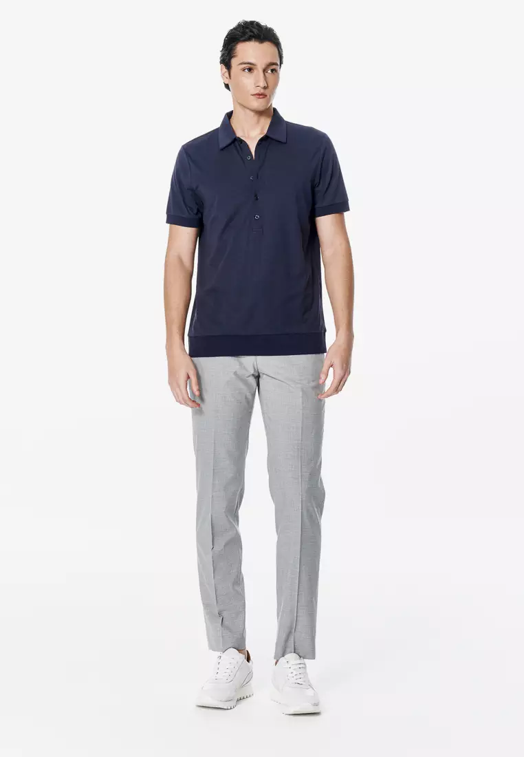 藏青五扣開襟POLO衫