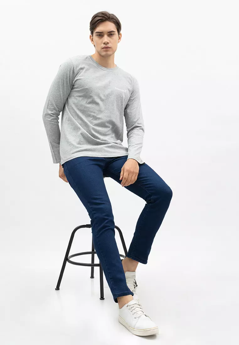 Houseofcuff Kaos Cotton Combed Lengan Panjang Pria Abu Muda