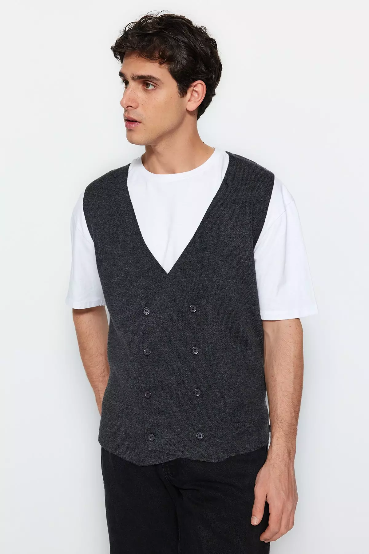 Mens grey double breasted on sale waistcoat