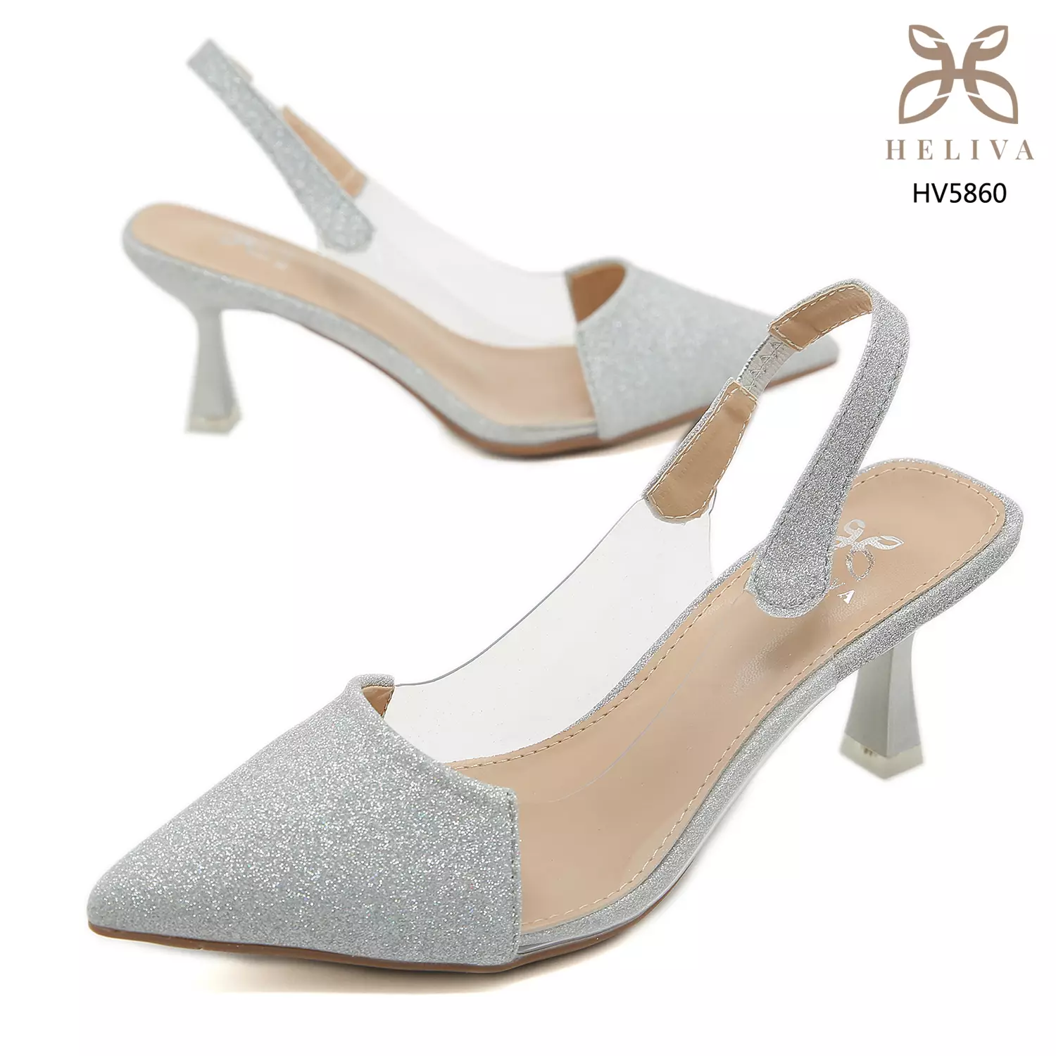 Heliva Claryn High Heels Glitter Transparant Sling Back Sol 6.5cm HV5860