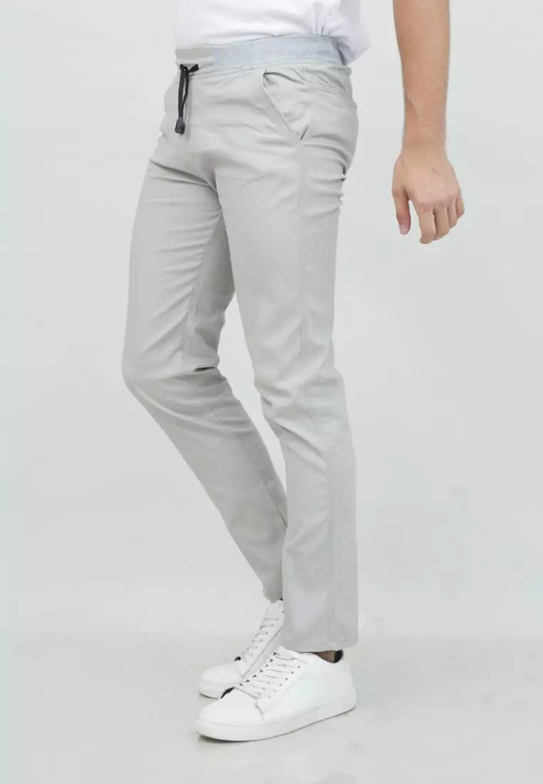 Celana chino panjang cino slimfit PINGGANG KARET krim muda houseofcuff