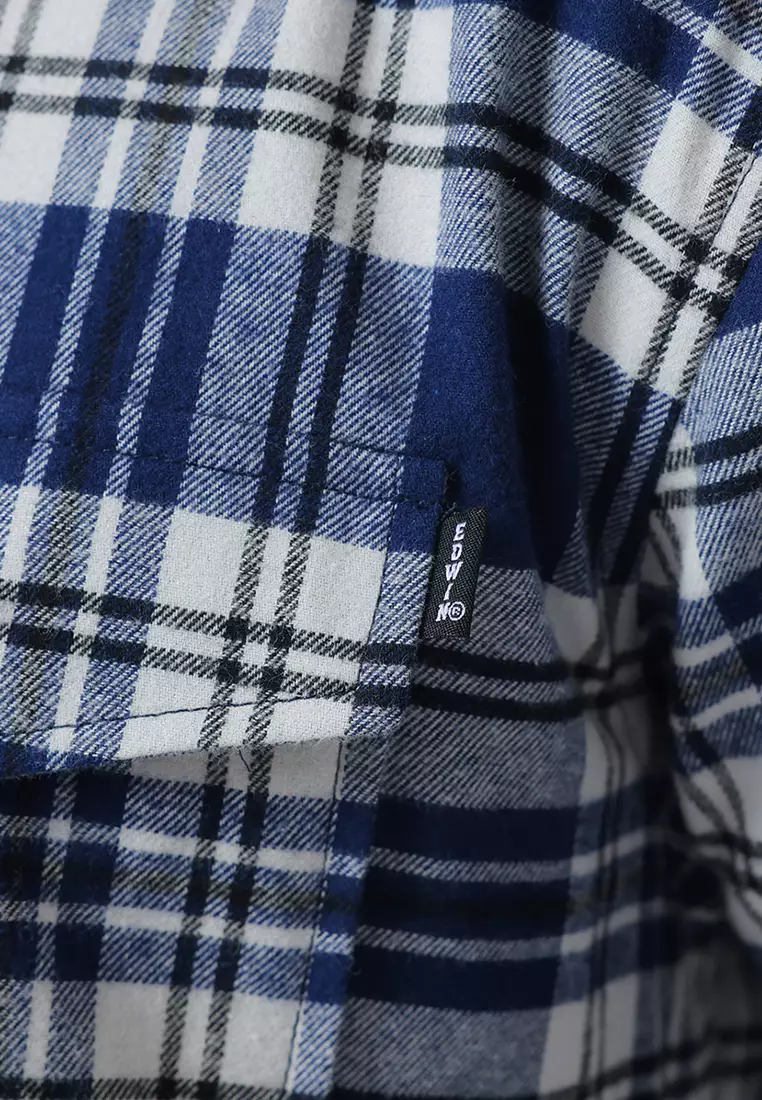 MELVINS - NAVY Kemeja Flannel Pria Motif Kotak-Kotak Lengan Panjang Relaxed Fit