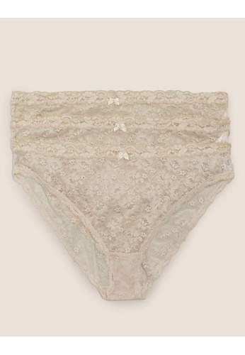 MARKS & SPENCER beige M&S 3 Pack Lace High Leg Knickers 43494US1636B10GS_1