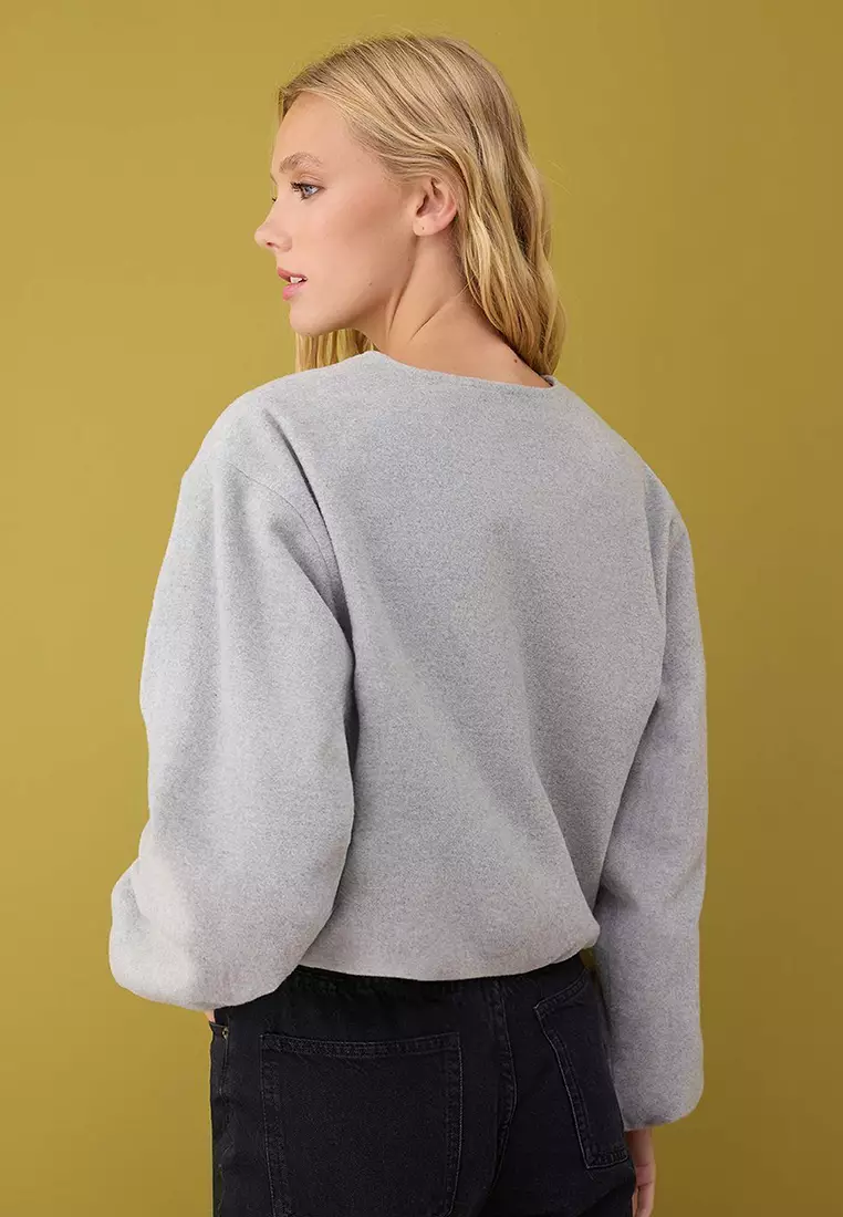 Gray Oversize Molded Cashmere Bomber Jacket Coat
