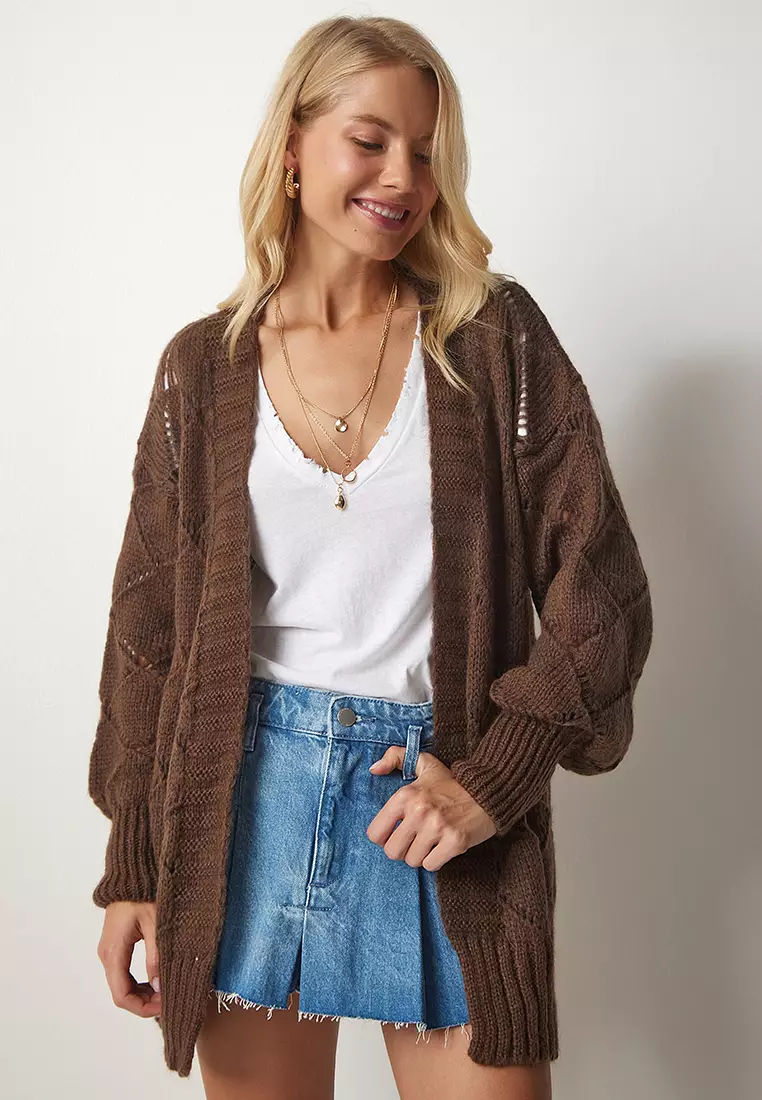 Diamond Patterned Openwork Cardigan