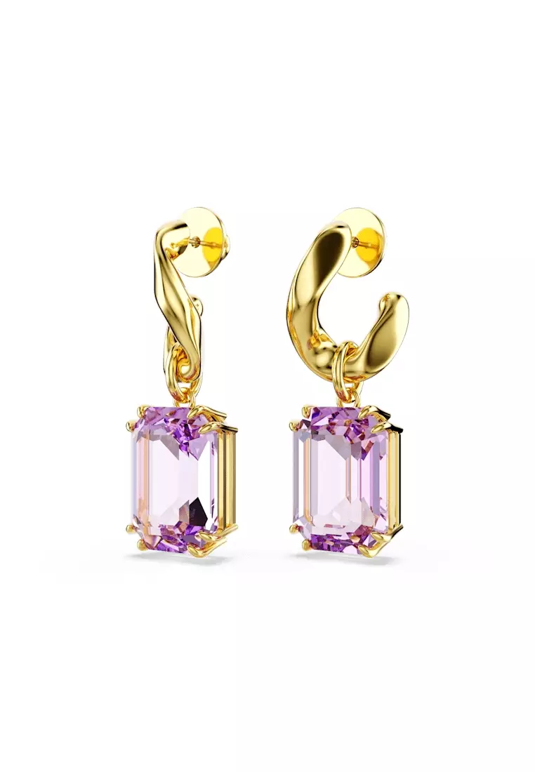 Millenia Drop Earrings, Octagon Cut, Purple, Gold-Tone Plated