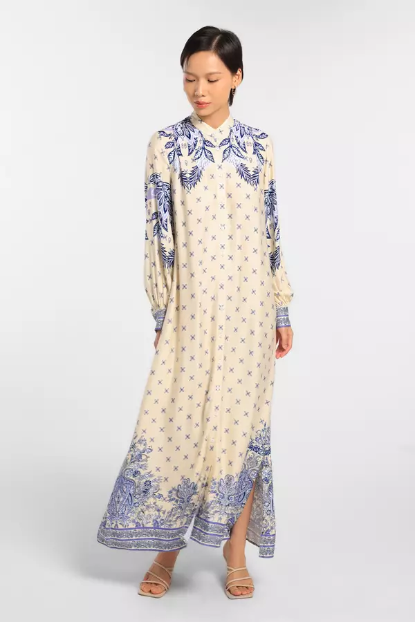 MINIMAL - Amiri - Gamis Tangan Balon Motif Ornament - Beige Warna Beige