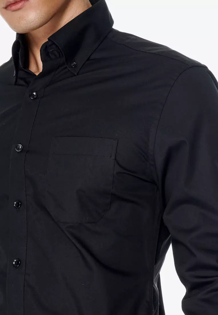 黑色素面標準版長袖襯衫