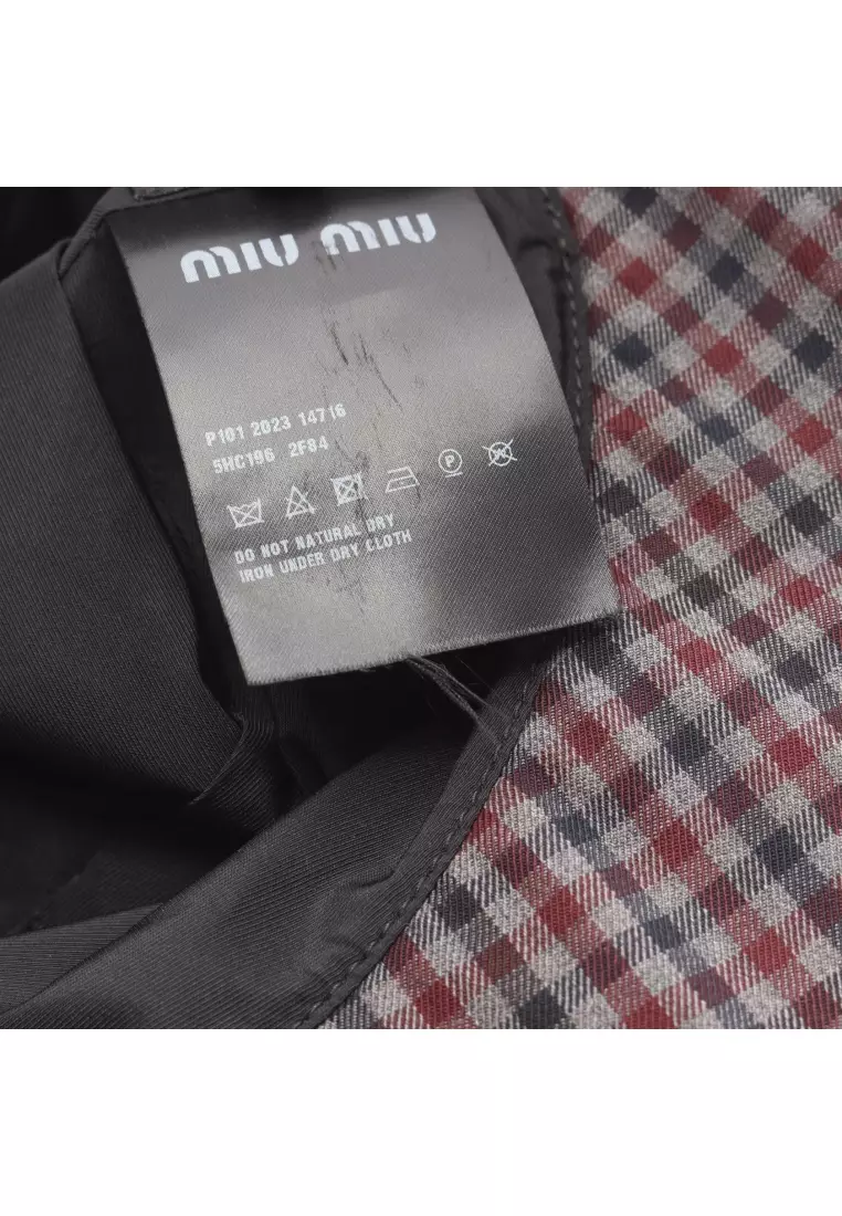 Pre-Loved MIU MIU logo embroidery check bucket hat wool gray multicolor