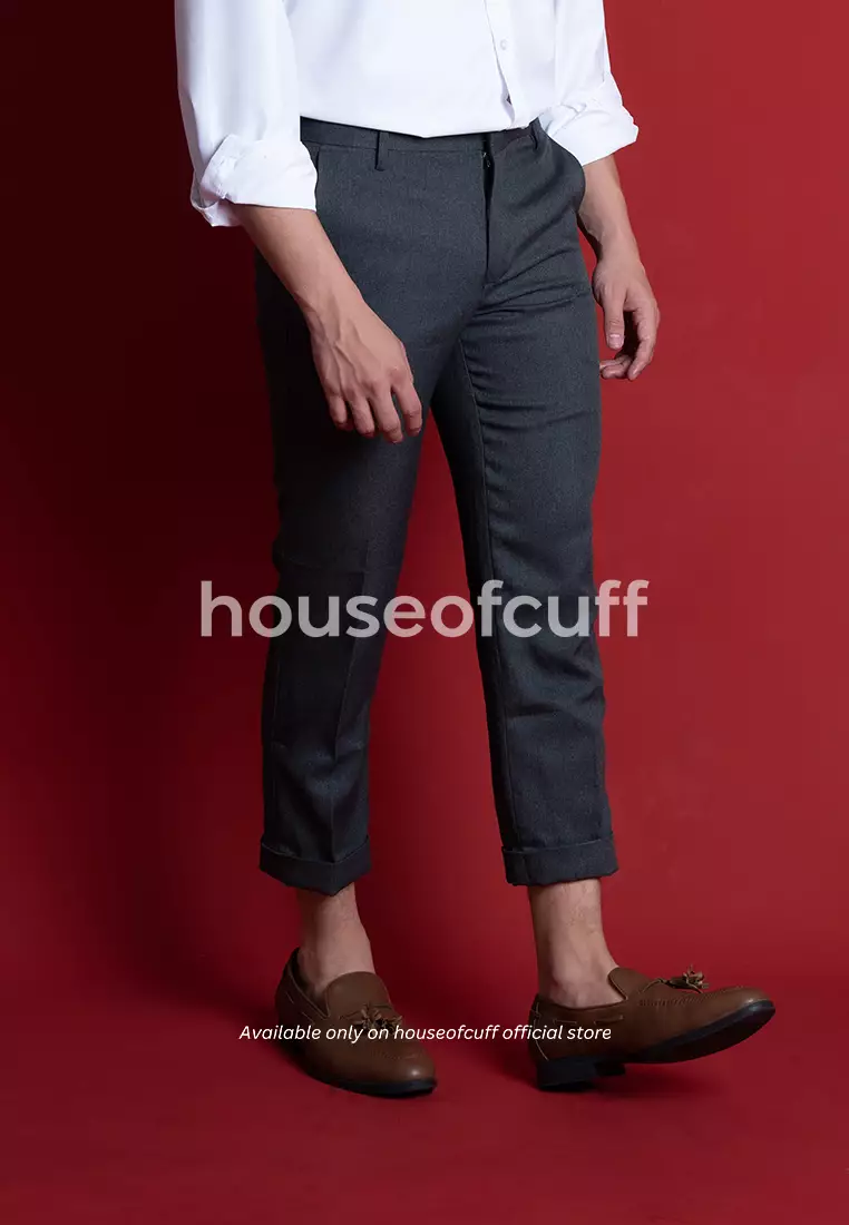 Houseofcuff Celana Ankle / Cropped Pants Slim fit Celana kerja bahan / Sirwal Abu tua