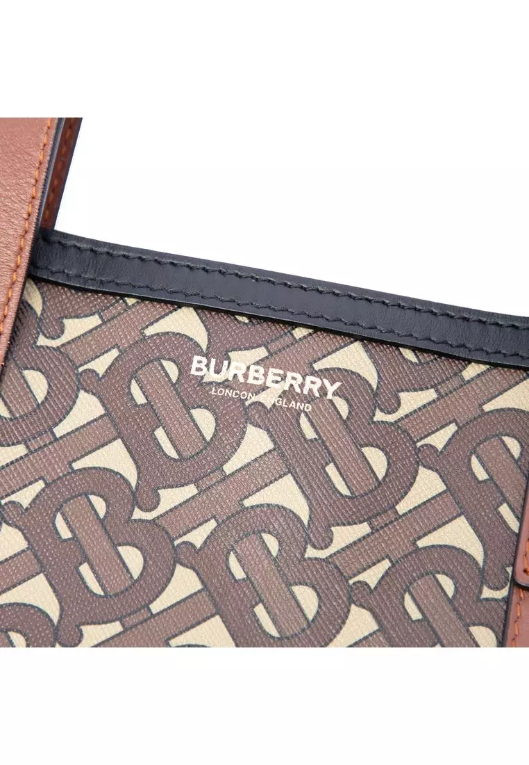 Pre-Loved Burberry Tb Monogram E-canvas Stripe Vertical Tote