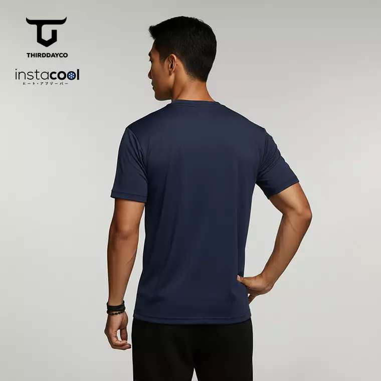 THIRDDAY Kaos Gym Pria Fitness Tangan Pendek Instacool "hard work beats talent" navy MTY75