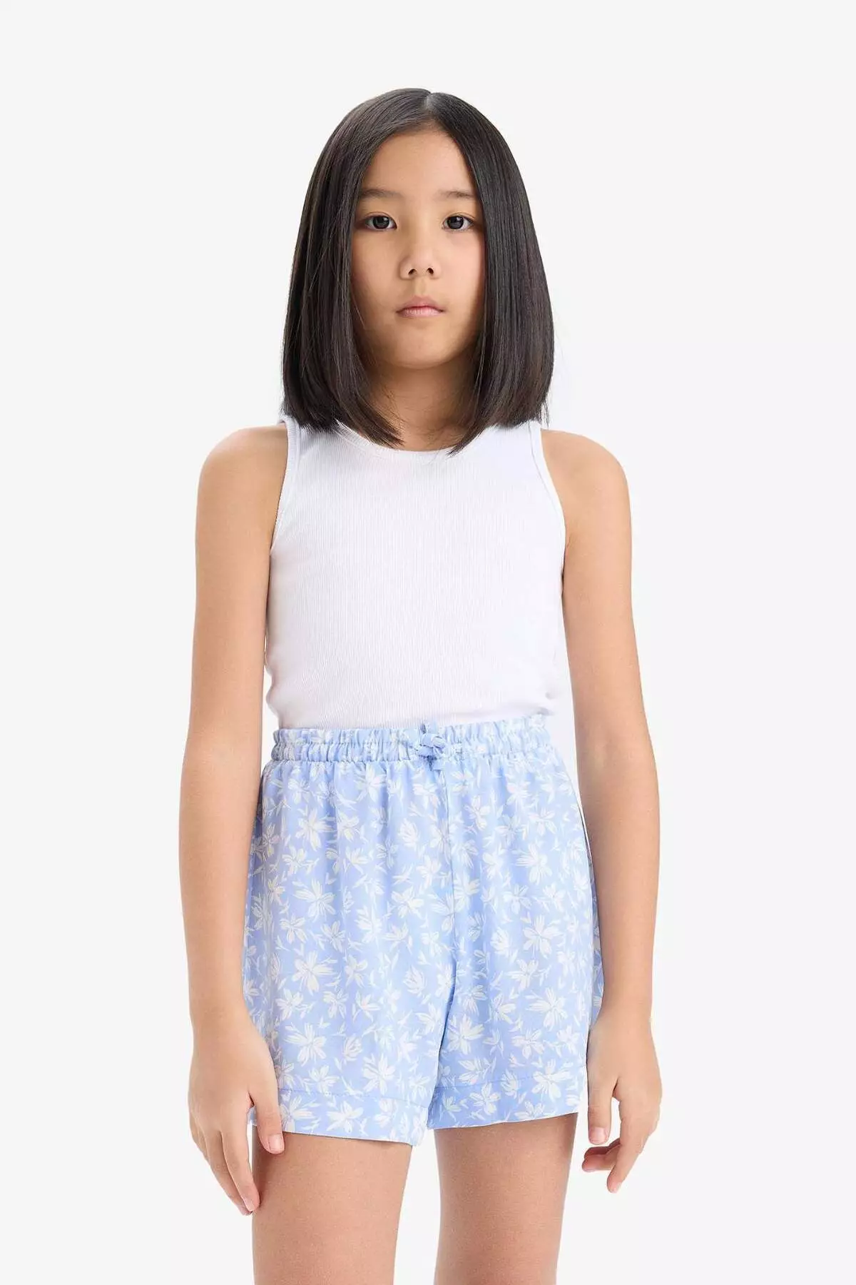 Girl's Floral Patterned Viscose Shorts E0648A825Hs