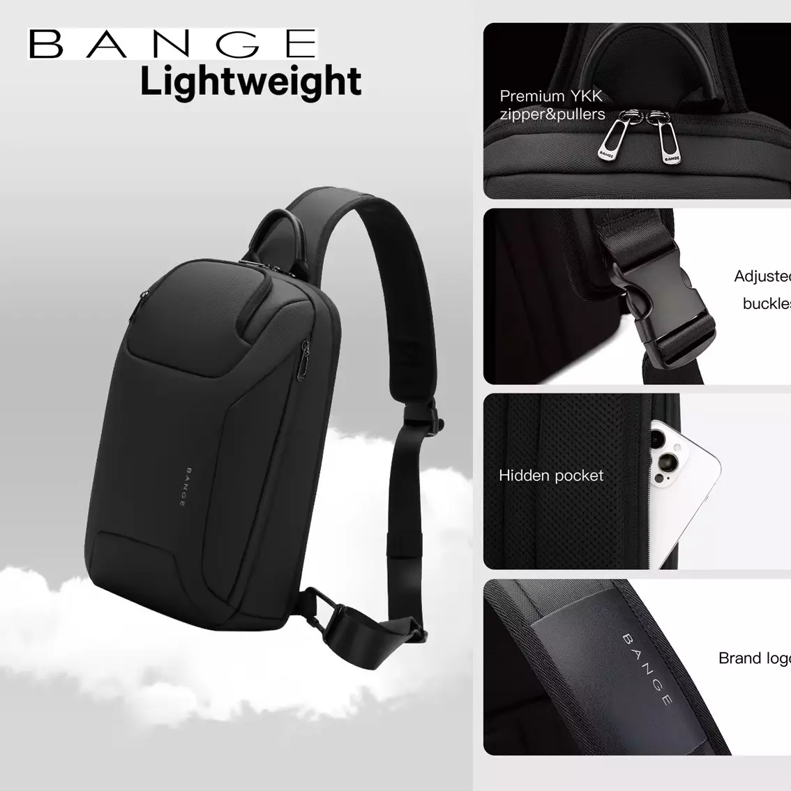 Bange BG8031 Tas Selempang Pria Sling Bag Pria crossbody bag- BLACK