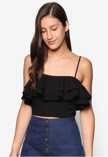 雙荷葉層次短版esprit分店細肩帶, 服飾, 服飾