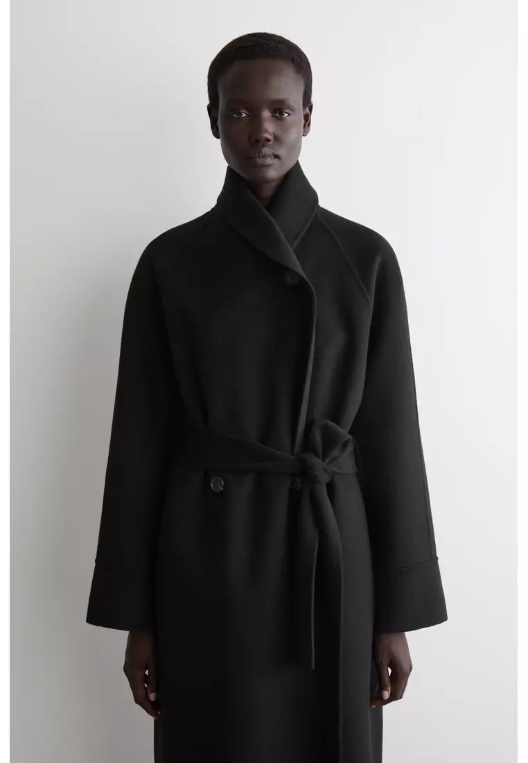 BELTED DOUBLE-FACED WOOL LONG COAT