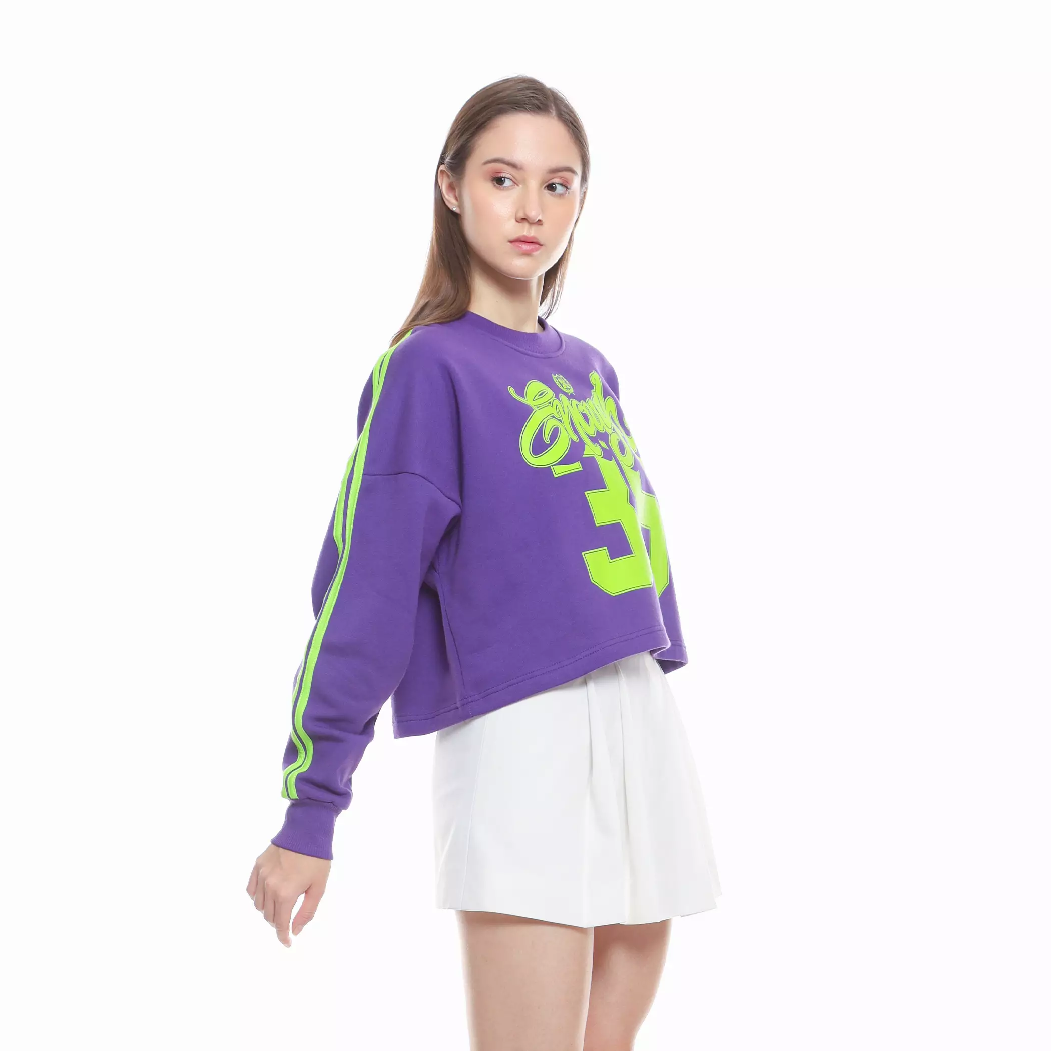 Enough For Today - Sweater Crewneck Crop Oversize Wanita Jersey Nomer Variasi Garis Tangan Purple 36  Ungu