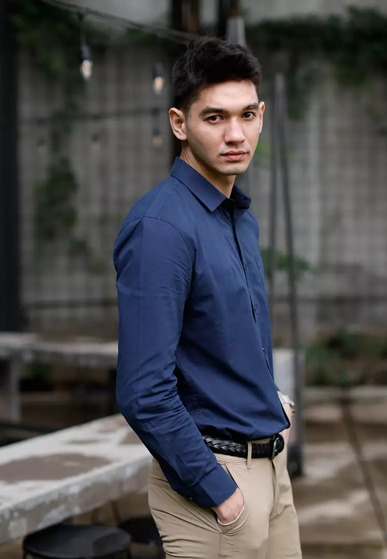 Oxcon Long Sleeve Business Shirt soft cotton Navy