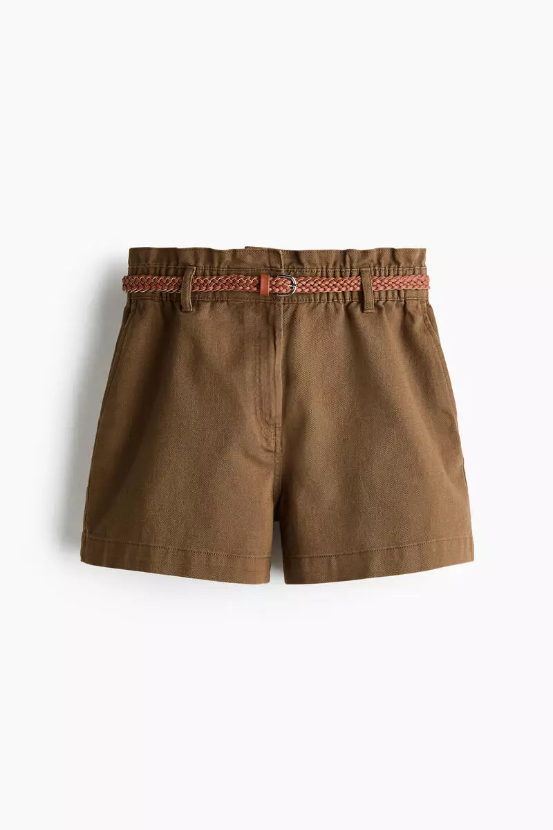 Belted twill shorts