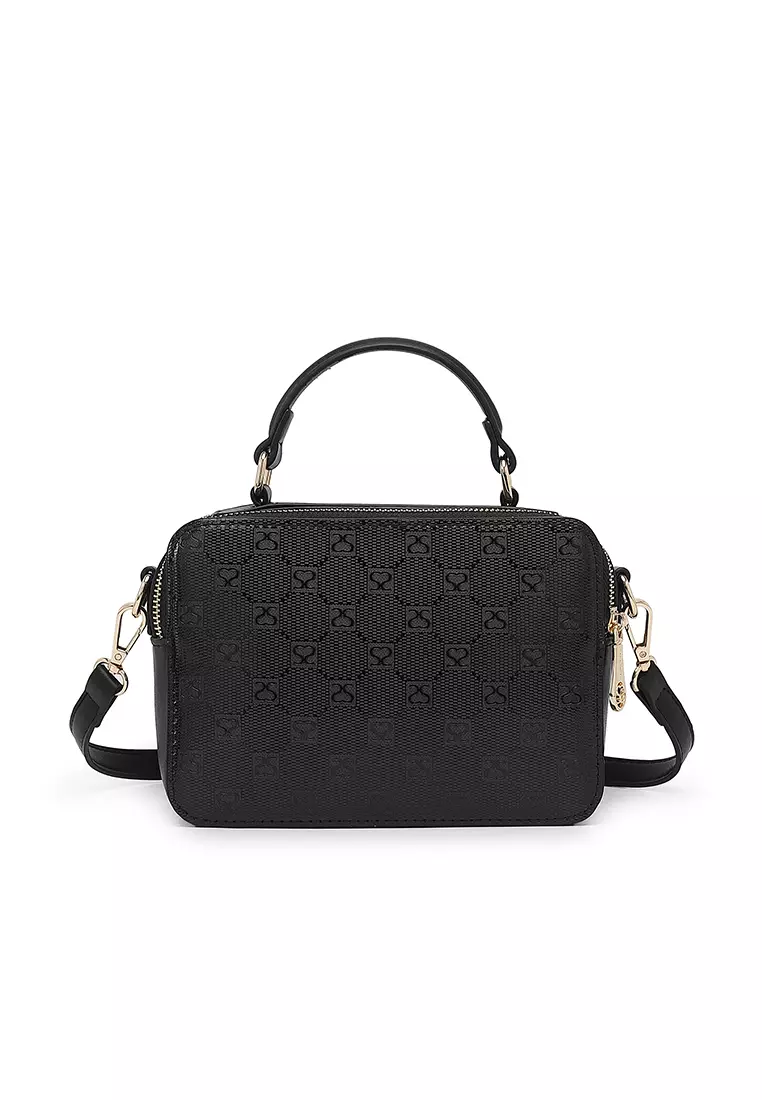 Women's Monogram Top Handle Bag / Sling Bag / Crossbody Bag - Black