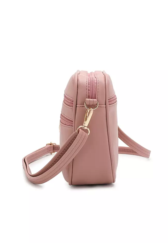 Multi Compartment Crossbody Bag / Sling Bag (Tas Selempang Wanita) - Merah Jambu