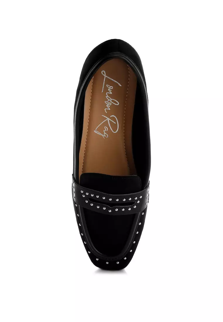 Penny Strap Studded Loafers In Black