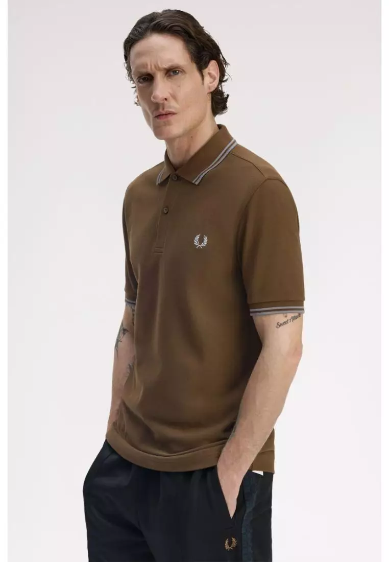 Fred Perry M3600 Twin Tipped Fred Perry Shirt (Burnt Tobacco / Stockport Blue / Stockport Blue)
