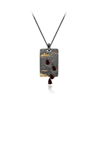 Glamorousky silver 925 Sterling Silver Plated Black Fashion Creative Gold Cloud Drop Geometric Pendant with Garnet and Necklace 996CBACC981C8BGS_1