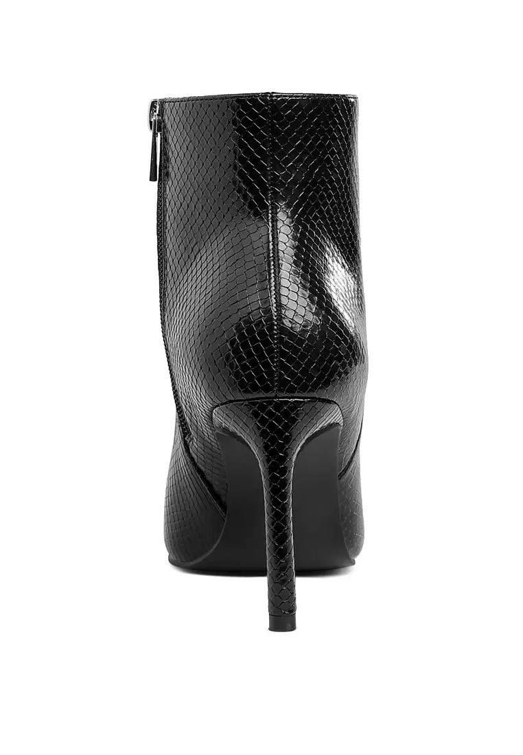 Textured Stiletto Heel Ankle Boots In Black