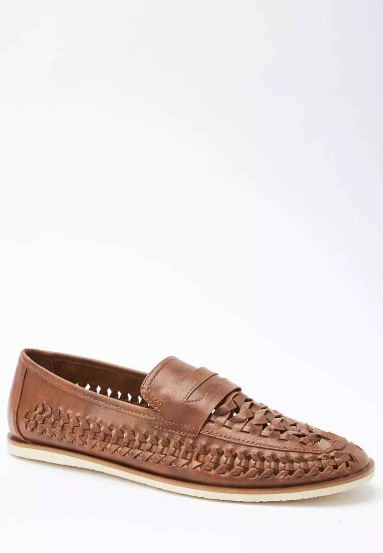 Mens leather weave loafers sale