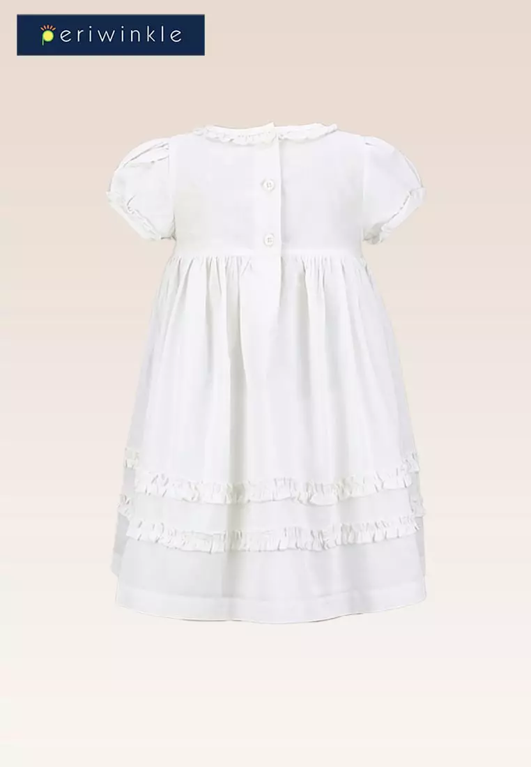 Lois Christening Dress with Embroidery and Smock Details 3-piece set with Cap and Diaper Cover
