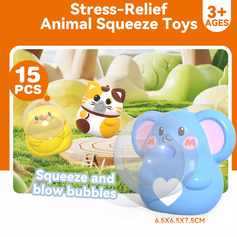 Kiddy Fun Squishy Animal Squeeze & Blow Bubble Random
