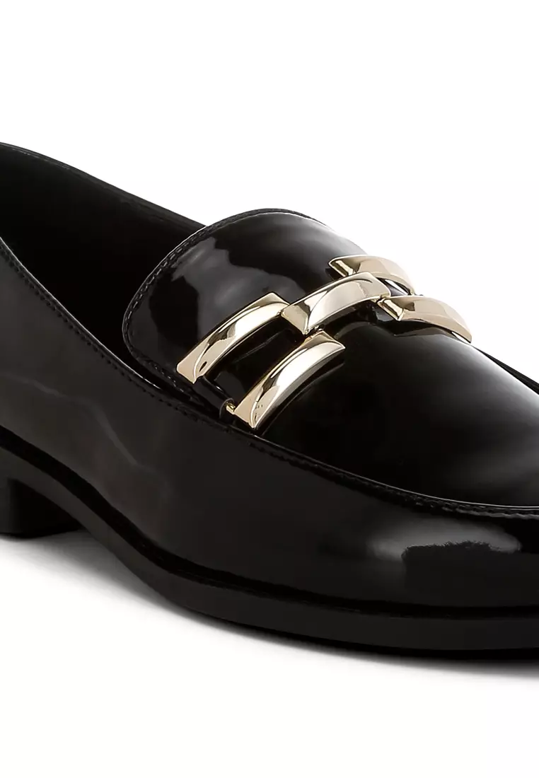 Patent Faux Leather Loafers in Black
