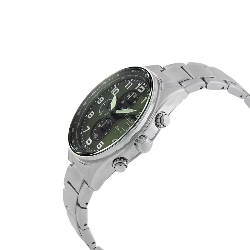 Jam Tangan Pria Citizen Eco Drive CA0770-72X Men Chronograph Green Dial Stainless Steel Strap