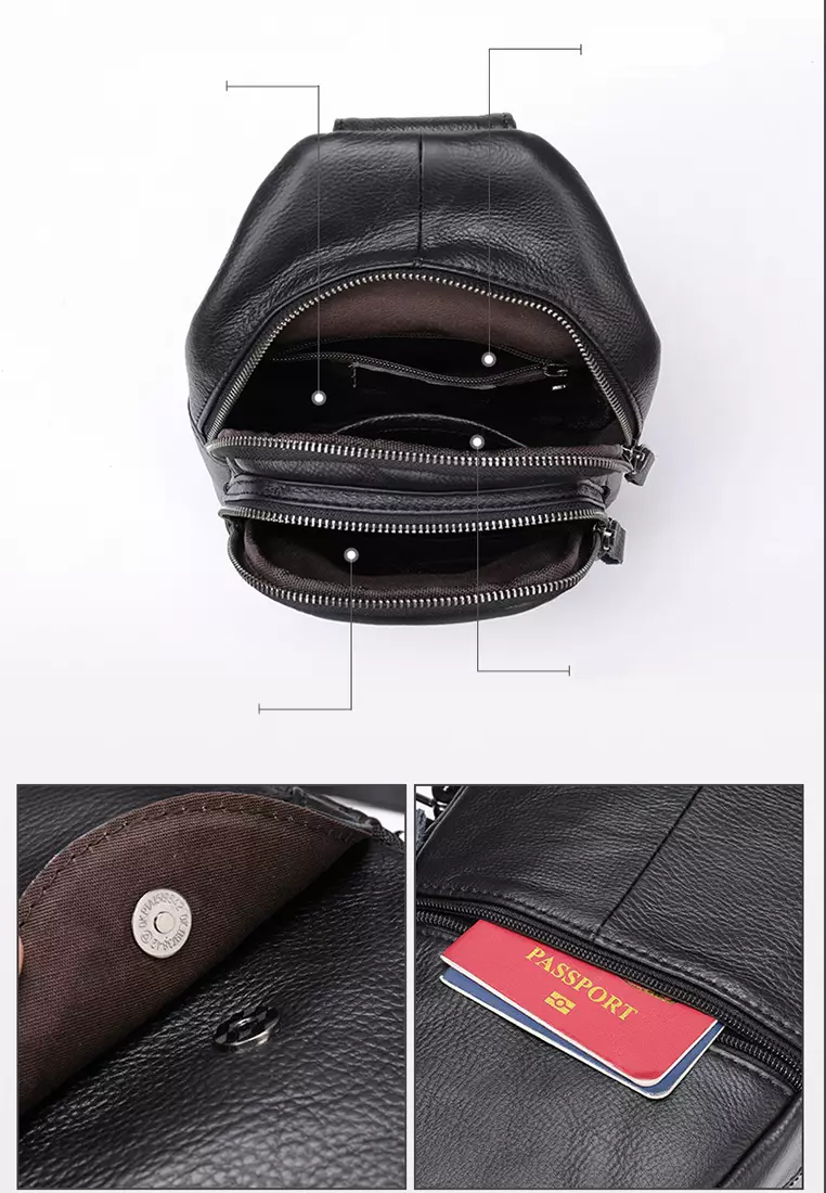 Men's Soft Cow Leather Zipper Belt Bags Chest Bags