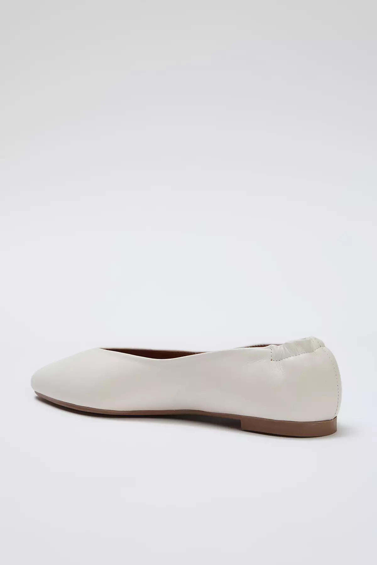 Ecru Genuine Leather Pointed Toe Drawstring Women's Ballerinas Takss25Be00019